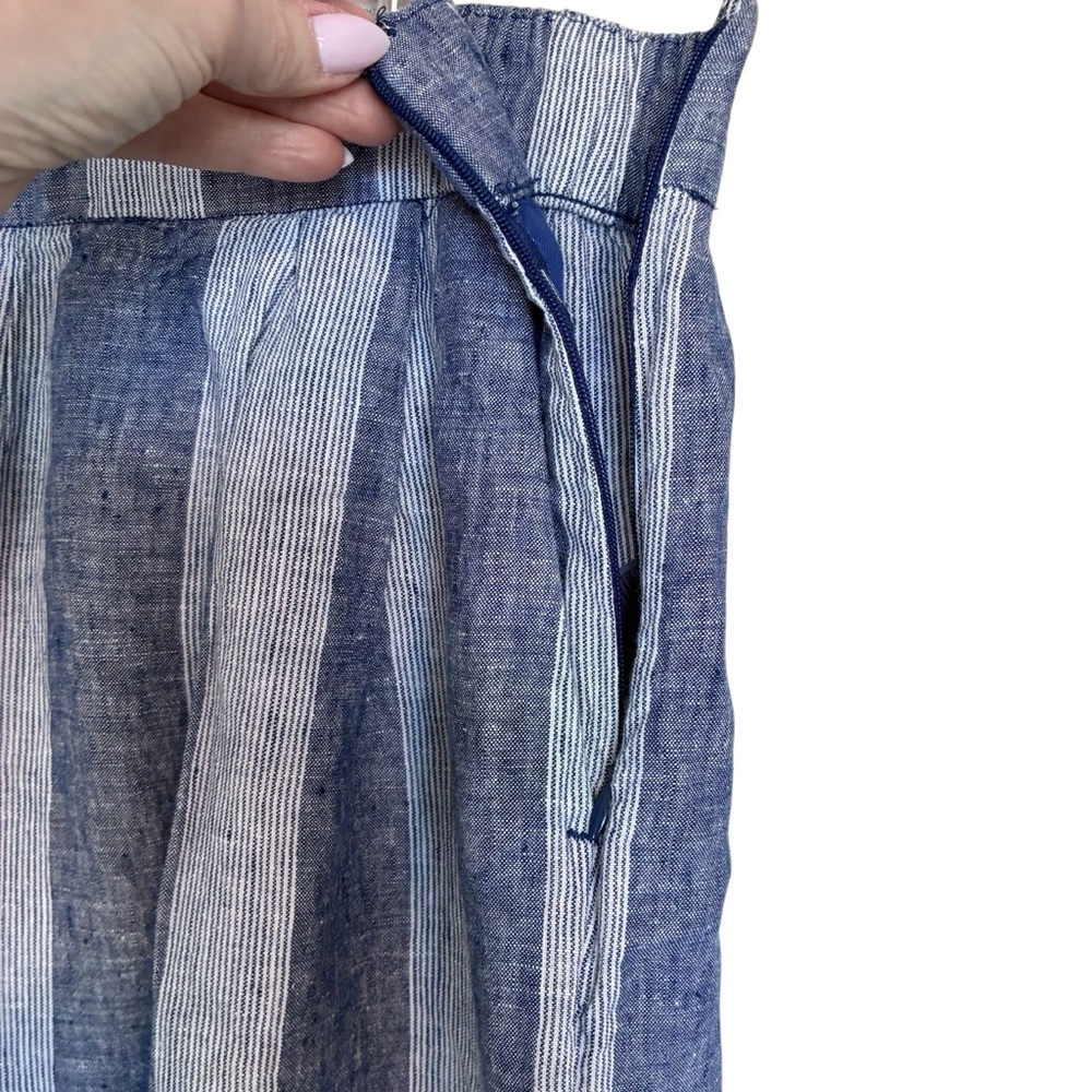 GAP Blue and White Striped Wide leg Crop Linen Pant - Picture 5 of 11